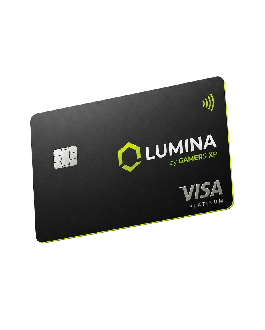 Lumina by GamersXP matte black Visa Platinum card with lime green edge